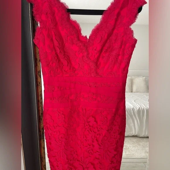 Tadashi Shoji Vibrant Red Lace Midi Dress - Picture 2 of 9